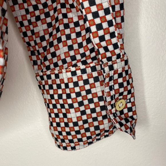 TORY BURCH womans size 6 Brigitte 100% cotton orange blue check button top - Picture 4 of 12